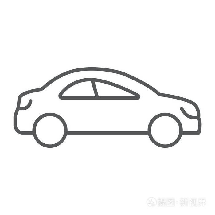 汽车行程细线图标汽车和旅游汽车标志矢量图形在白色背景的线性图案