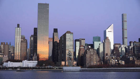 纽约市中心曼哈顿日落天际线哈德逊全景