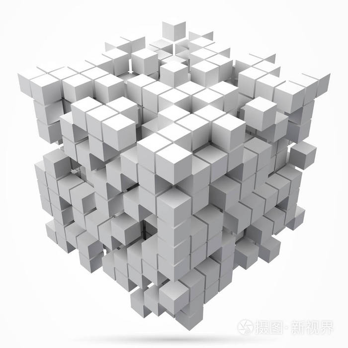 大立方数据块.用较小的白色立方体制成.3d 像素样式矢量插图