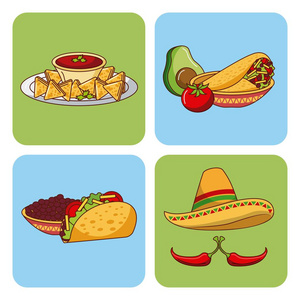 墨西哥食品集图标菜单成分辛辣