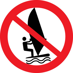 有关禁止风帆冲浪的矢量图标警告标志,海上标志,沙滩标志照片