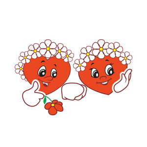 s animation character hearts with flowers on the heads. Set of v
