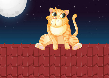 屋顶插图上的一只猫