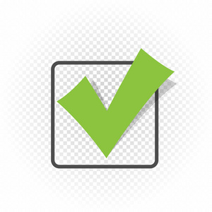 复选框是白色透明背景上的符号模板. 绿色复选标记勾象形图.