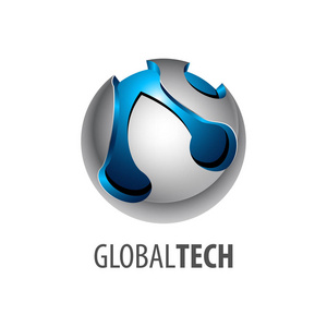 数字球全球链接技术标志概念设计。 三维三维风格。 图形模板矢量