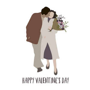 年轻浪漫的情侣肖像,男女相爱拥抱. 情人节贺卡手绘矢量插图.照片