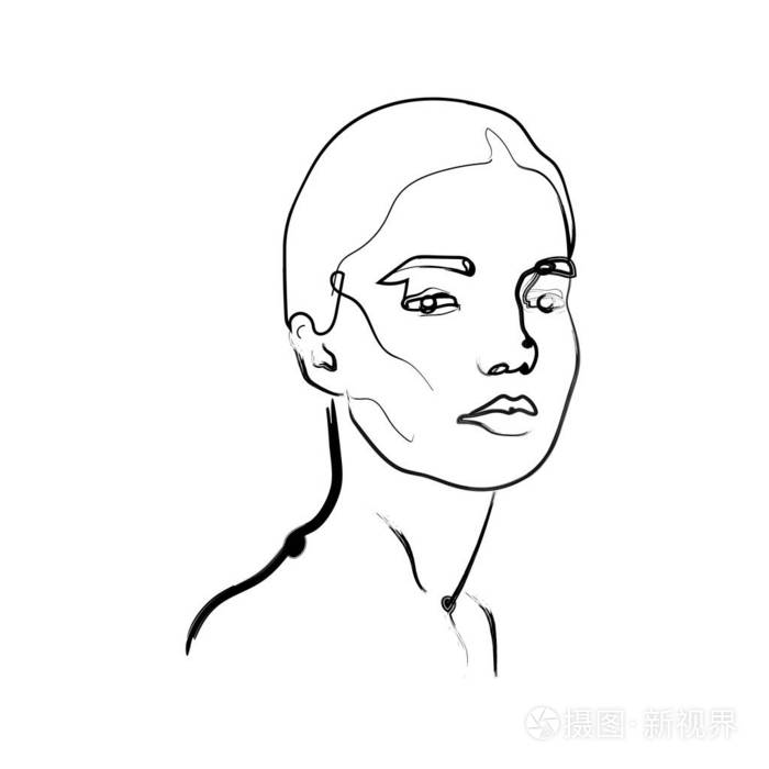 女子单线抽象素描孤立矢量手绘线绘制.