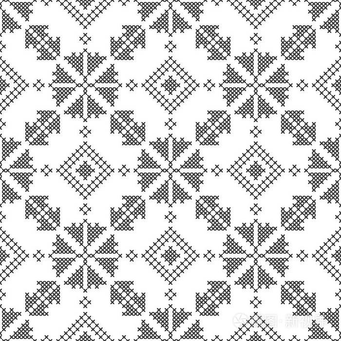 十字绣无缝装饰图案. 刺绣和编织. 抽象的几何背景. 民族装饰品. 向量