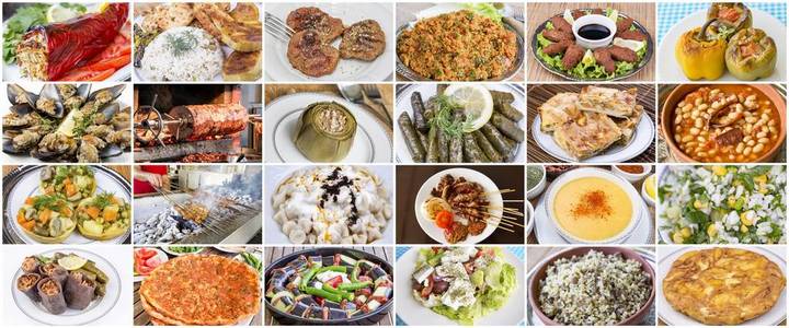 传统美味的土耳其食品，各种拼贴概念照片。