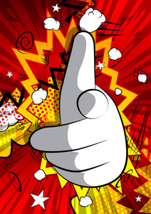 矢量卡通手指向观众.图示手的表情,漫画背景上的手势.照片