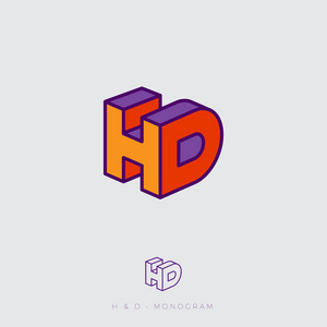 H和D字母。彩色字母H和D的初始像块。网页，用户界面图标。单色选项。