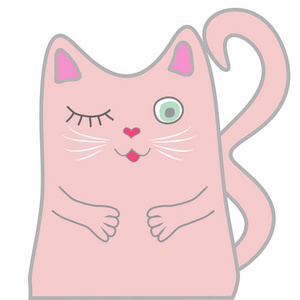 可爱卡通粉色小猫，插画.