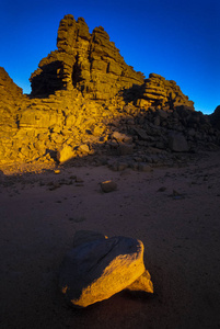 Ajjer National Park, Tadrart, rock towers and sand dunes