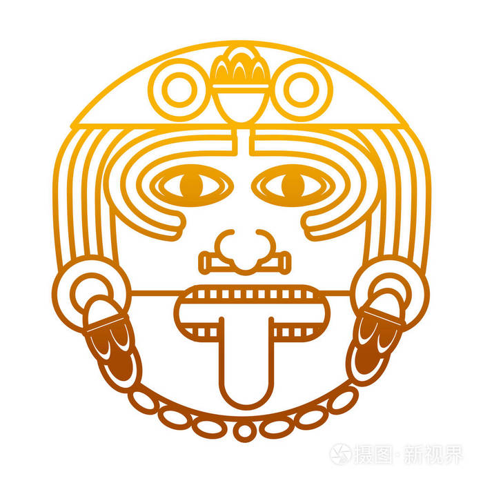 退化线阿兹特克太阳神文化符号矢量插图