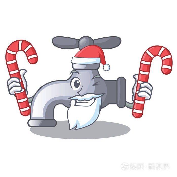 圣诞老人与糖果水龙头形状木制卡通矢量插图