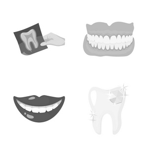 牙齿和快乐标志的孤立对象。用于网络的牙齿和美白股票符号集