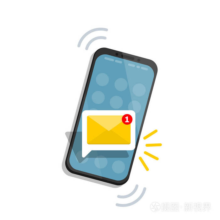 消息图标3d屏幕智能手机上的提醒新的电子邮件通知sms消息概念的平面