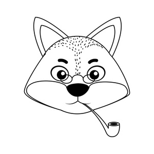 线可爱的狐狸头动物与管道矢量插图