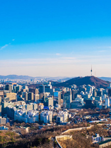 韩国首尔市美丽的建筑建筑城市景观和塔楼