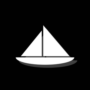 帆船。 白色平面简单图标阴影