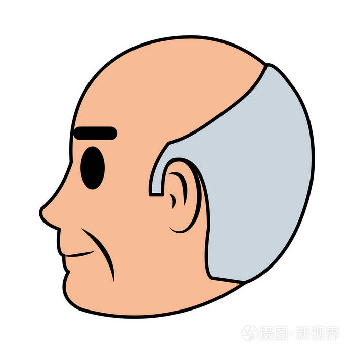 彩色线老年人头部侧面与头发矢量图插画-正版商用图片17ubfs-摄图新