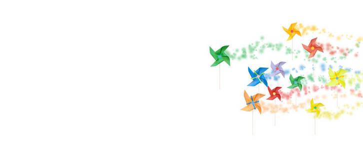 在白色背景上分离的纸风车照片