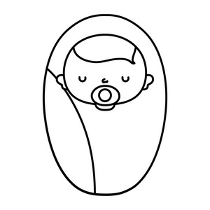 线条嫩宝宝与美容奶嘴和毛毯矢量插图