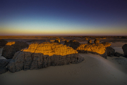 Ajjer National Park, Tadrart, rock towers and sand dunes 