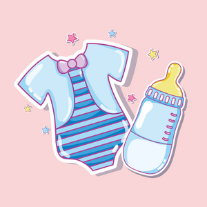 可爱的衬衫和婴儿瓶矢量插图图形设计