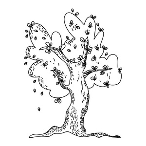 线状树自然枝叶设计矢量插图