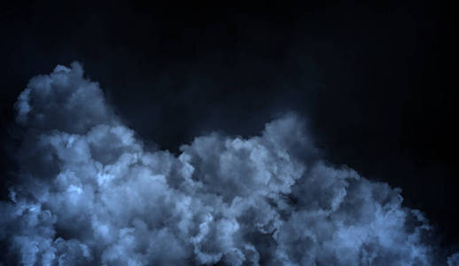 抽象的蓝色烟雾蒸汽在黑色背景上移动。 芳香疗法的概念