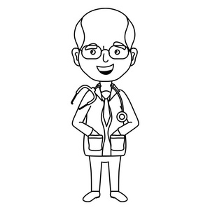 带眼镜和听诊器的直线男医生医疗工具矢量图照片