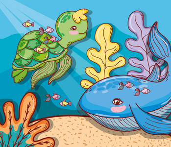 海底动物生态系统矢量图平面设计