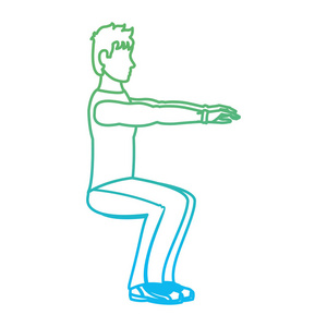 退化线健身男子蹲训练矢量插图