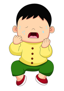 卡通坐着哭着的小男孩张大嘴巴张大嘴巴看着摄像机的人这张照片是一位