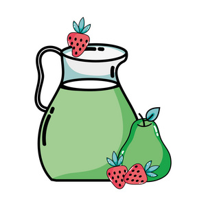 梨和草莓汁在罐子中营养饮料矢量插图