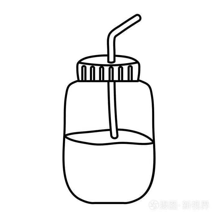 线新鲜美味水果冰沙饮料矢量插图