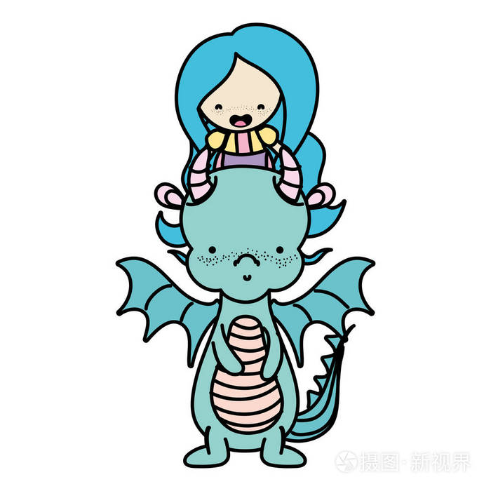 长头发的彩色女人在龙动物矢量插图中插画-正版商用图片17ugrc-摄图新