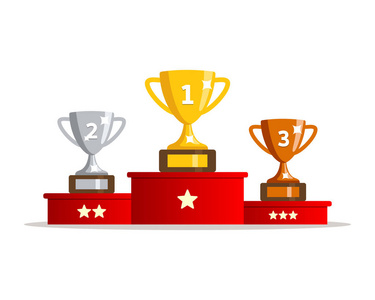 冠军奖品金银铜杯. 平面样式的矢量插图.照片