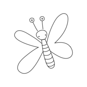 虚线形状可爱的蝴蝶动物,有翅膀和眼睛矢量插图照片