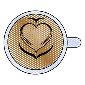 涂鸦热咖啡杯与心脏设计矢量插图