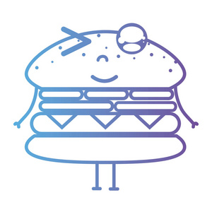 Kawaii可爱快乐汉堡快餐矢量插图