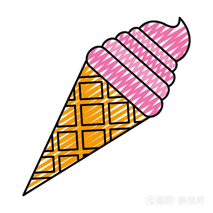 甜点甜冰淇淋甜点在锥形矢量插图