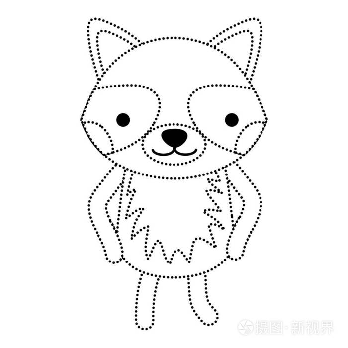 虚线形状浣熊可爱野生动物字符矢量插图