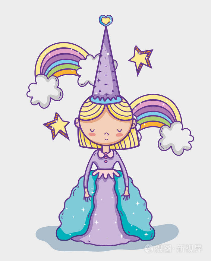 小公主可爱的手绘卡通图标矢量插图图形设计色彩神奇美丽
