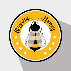 有机蜂蜜圆形标签，蜜蜂矢量平面设计
