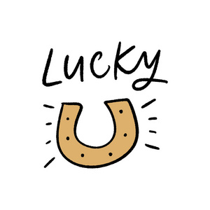 马蹄象征幸福和好运,手工刻字和装饰元素. 绘制t恤海报和其他印刷品.