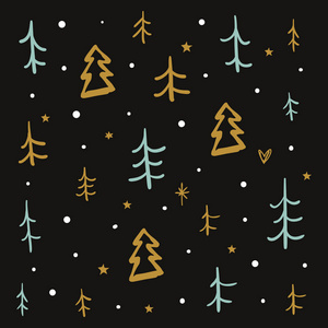 矢量圣诞节和新年涂鸦图案假日苗圃纺织品或包装纸设计。