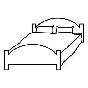 带枕头的舒适床线物体睡眠矢量图