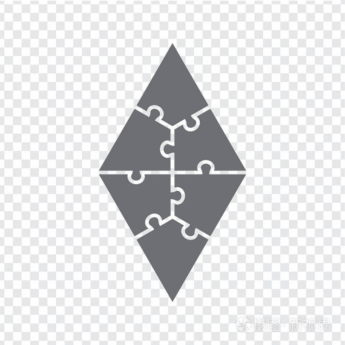 简单的图标菱形拼图灰色.简单的图标拼图的六块透明背景.平面设计.